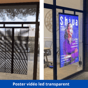 Poster vidéo led transparent pour vitrine de magasin