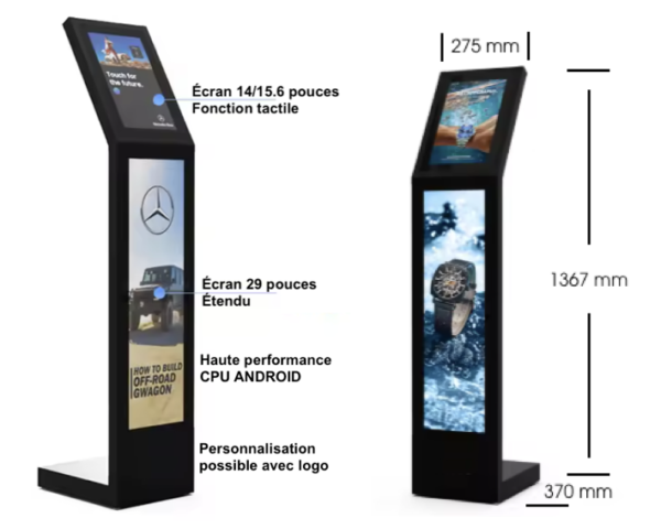 info technique sur le totem kiosk double-écran tactile