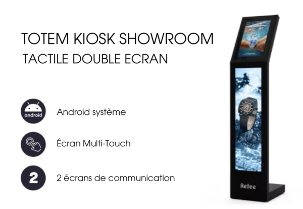 totem kiosk pour présentation produits avec double écran tactile